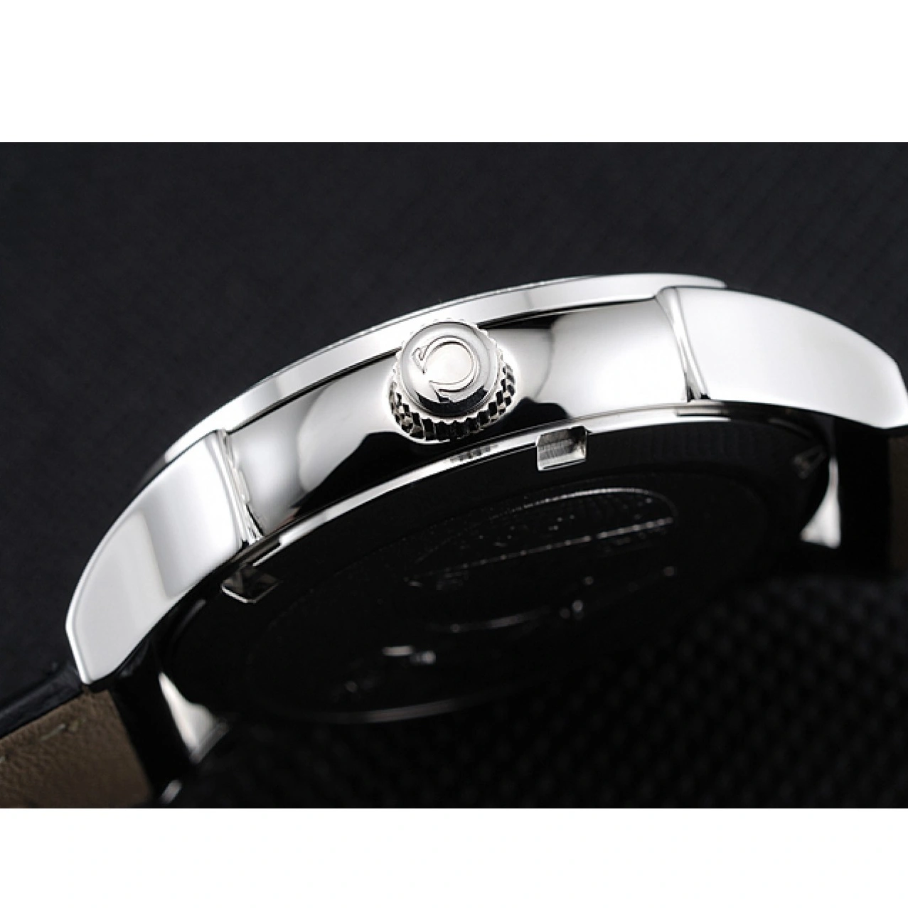 1029 Omega DeVille Prestige Black Dial Silver Diamond Case Black Leather Bracelet 1454120